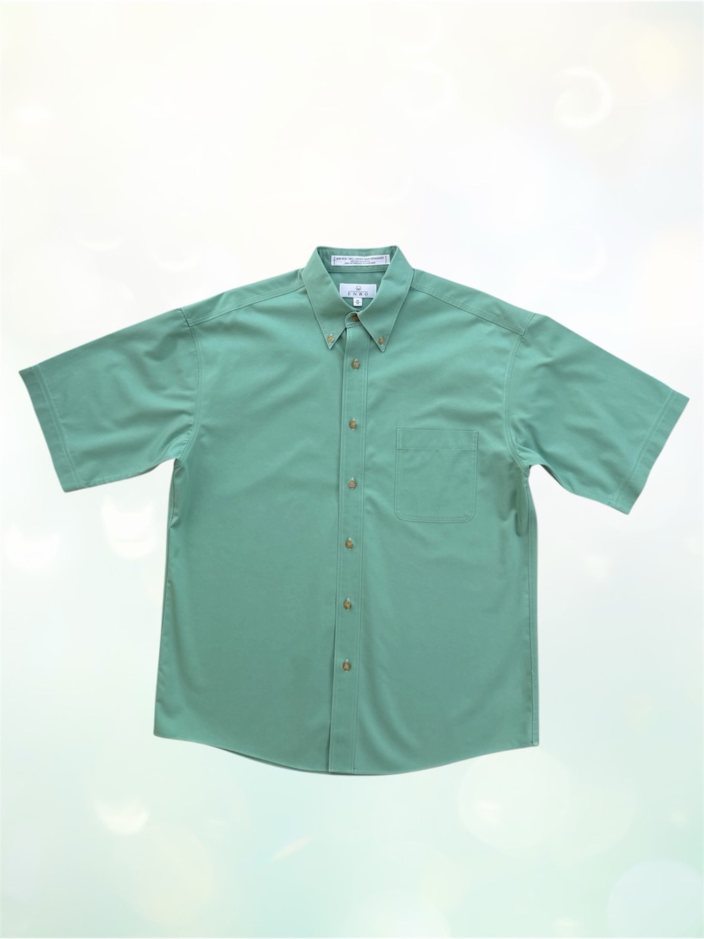 ENRO Euro Cloth Non-Iron Twill Green Short Sleeve Button Down Shirt ~ Men’s M